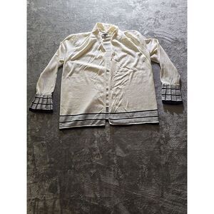 Talbots Petites Cream Black Stripe Cardigan Sweater Duster Women's Size‎ LP